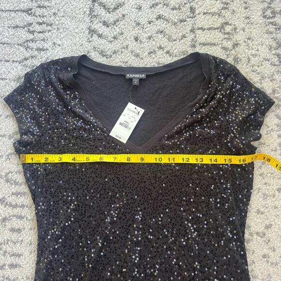 NWT Express Black Sequin Top Small - Picture 3 of 7